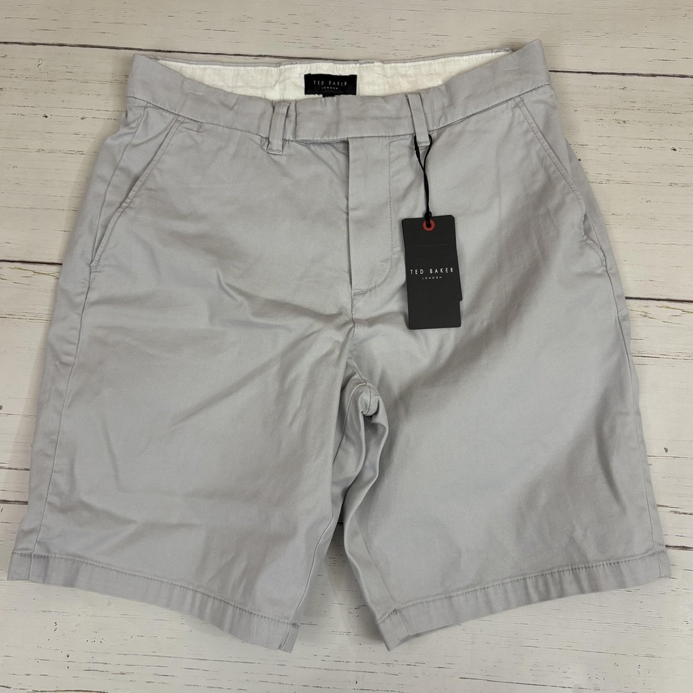 Ted Baker London Chino Shorts Mens 28 Gray Slim Stretch Pockets 9in Inseam